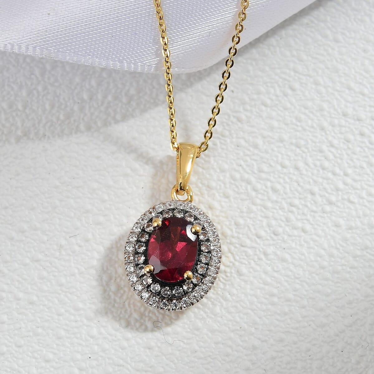 D'Joy Premium Tanzanian Wine Garnet, White and Chocolate Zircon 1.75 ctw Crown of Flame Pendant Necklace in 18K Vermeil Yellow Gold Over Sterling Silver 20 Inches image number 1
