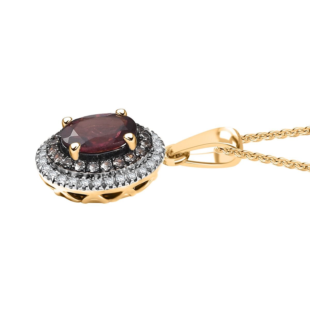 D'Joy Premium Tanzanian Wine Garnet, White and Chocolate Zircon 1.75 ctw Crown of Flame Pendant Necklace in 18K Vermeil Yellow Gold Over Sterling Silver 20 Inches image number 3