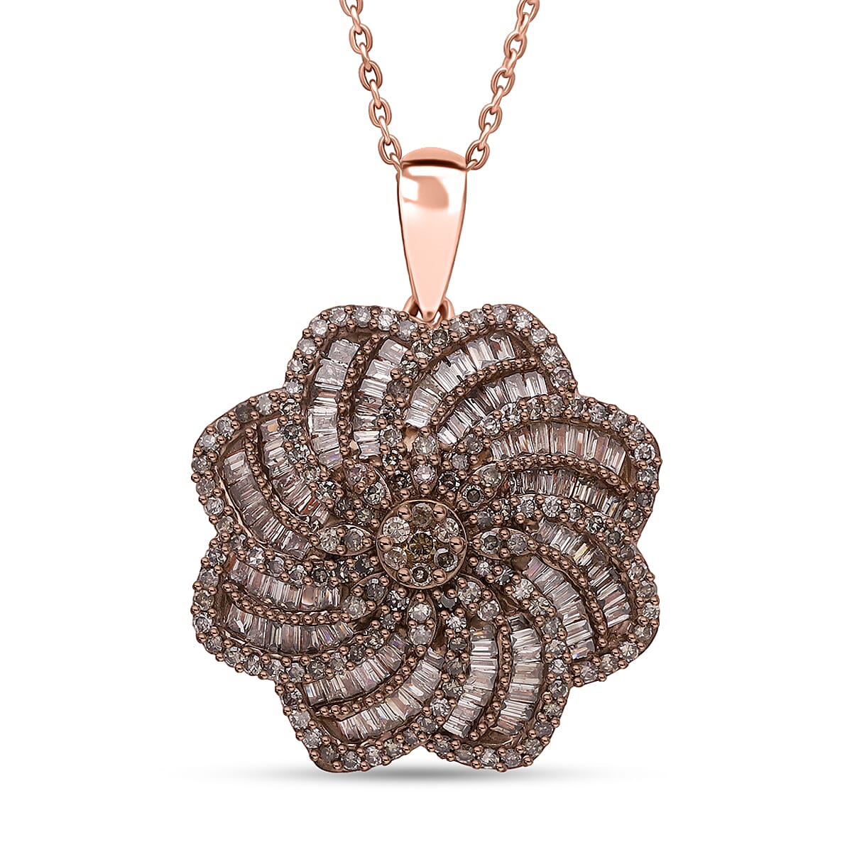 D'Joy Natural Champagne Diamond 1.50 ctw Floral Pendant Necklace in 18K Vermeil Rose Gold Over Sterling Silver 20 Inches image number 0