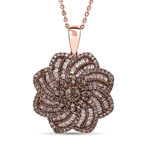 D'Joy Natural Champagne Diamond 1.50 ctw Floral Pendant Necklace in 18K Vermeil Rose Gold Over Sterling Silver 20 Inches