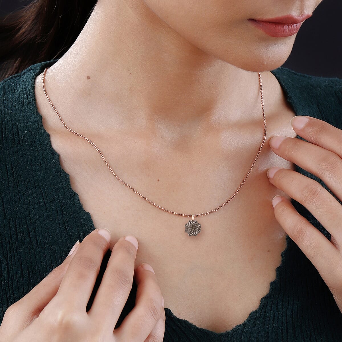 D'Joy Natural Champagne Diamond 1.50 ctw Floral Pendant Necklace in 18K Vermeil Rose Gold Over Sterling Silver 20 Inches image number 1