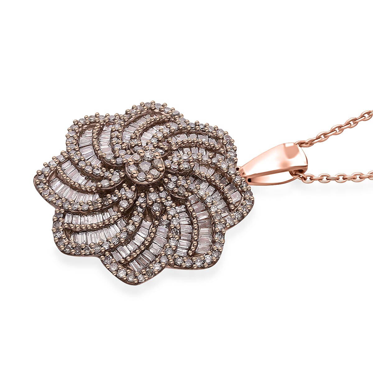 D'Joy Natural Champagne Diamond 1.50 ctw Floral Pendant Necklace in 18K Vermeil Rose Gold Over Sterling Silver 20 Inches image number 2