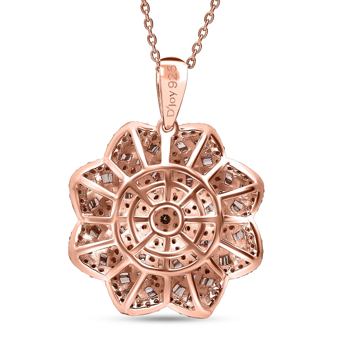 D'Joy Natural Champagne Diamond 1.50 ctw Floral Pendant Necklace in 18K Vermeil Rose Gold Over Sterling Silver 20 Inches image number 3