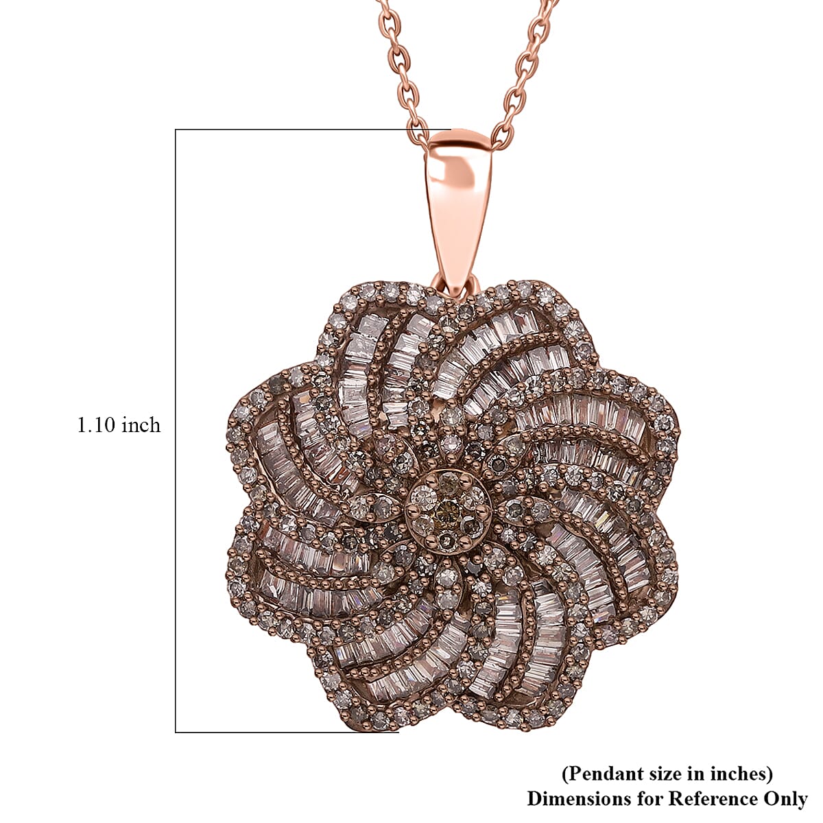 D'Joy Natural Champagne Diamond 1.50 ctw Floral Pendant Necklace in 18K Vermeil Rose Gold Over Sterling Silver 20 Inches image number 4