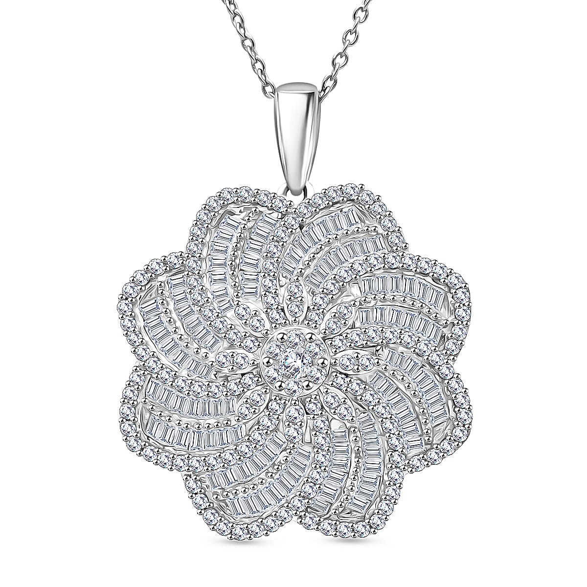 D'Joy Diamond 1.50 ctw Floral Pendant Necklace in Rhodium Over Sterling Silver 20 Inches image number 0