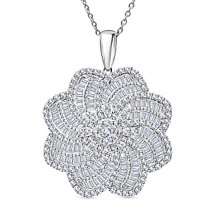 D'Joy Diamond 1.50 ctw Floral Pendant Necklace in Rhodium Over Sterling Silver 20 Inches