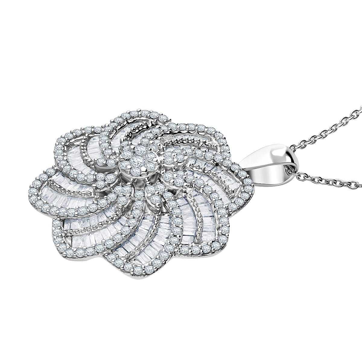 D'Joy Diamond 1.50 ctw Floral Pendant Necklace in Rhodium Over Sterling Silver 20 Inches image number 2