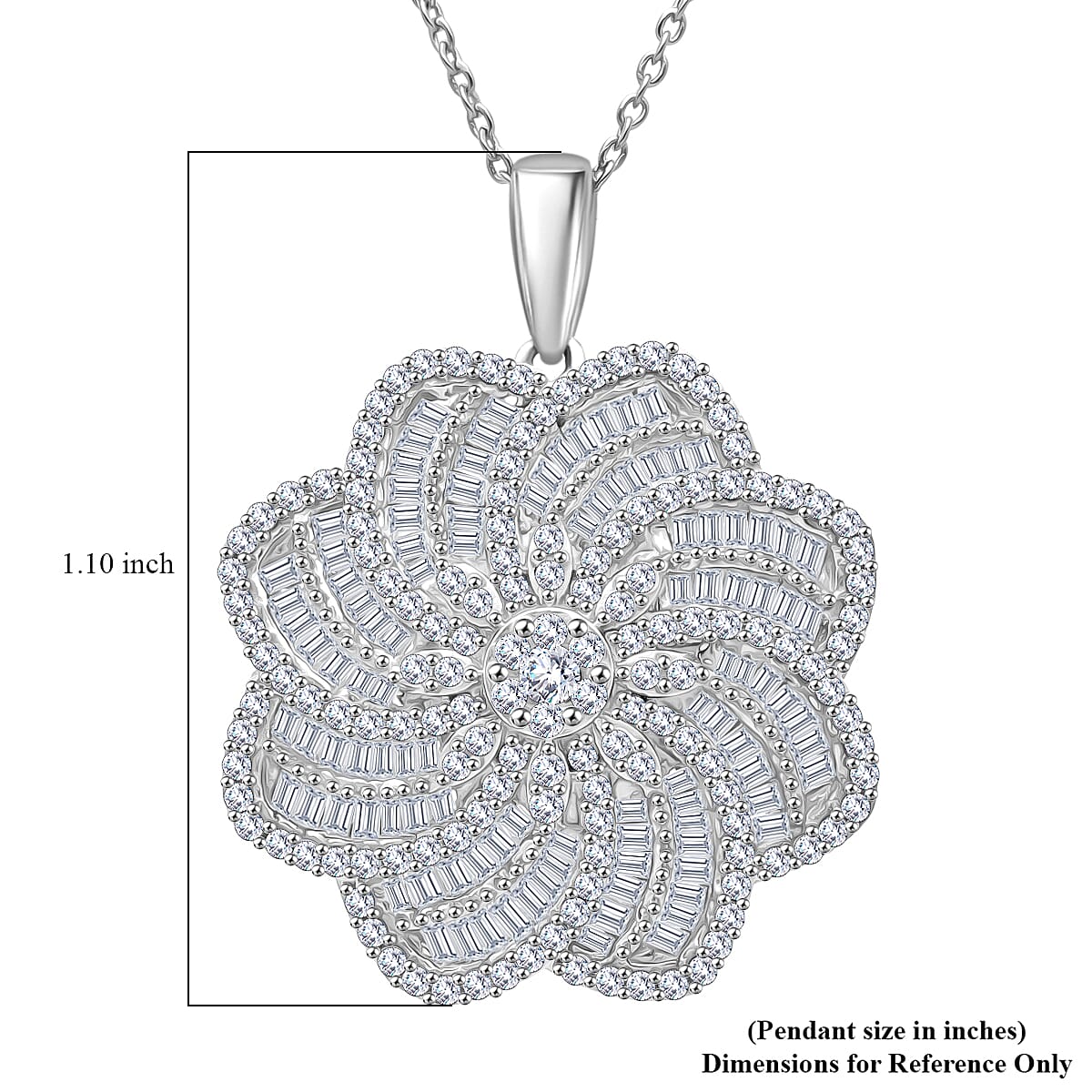 D'Joy Diamond 1.50 ctw Floral Pendant Necklace in Rhodium Over Sterling Silver 20 Inches image number 4