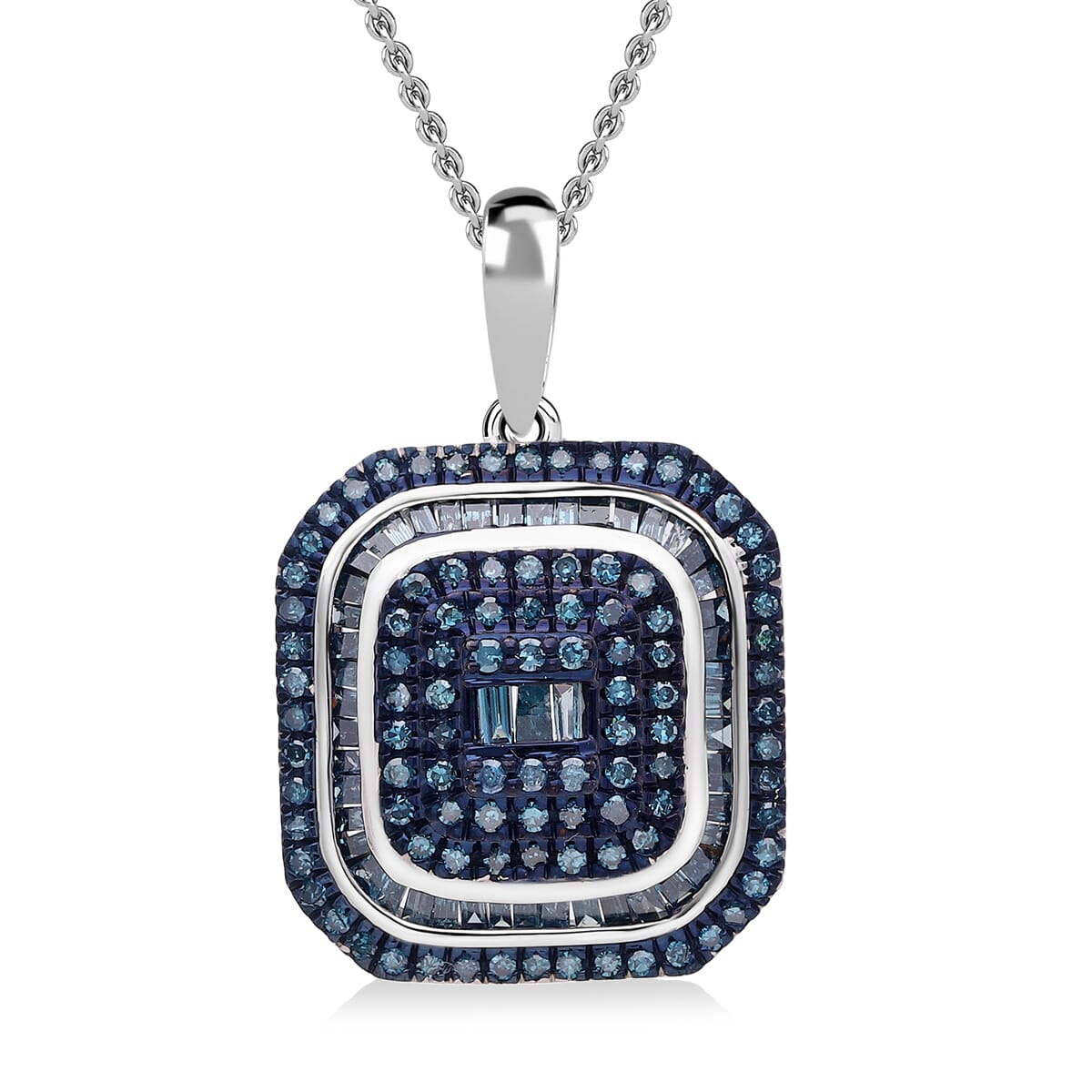 D'Joy Blue Diamond 1.00 ctw Pendant Necklace 20 Inches in Rhodium Over Sterling Silver image number 0
