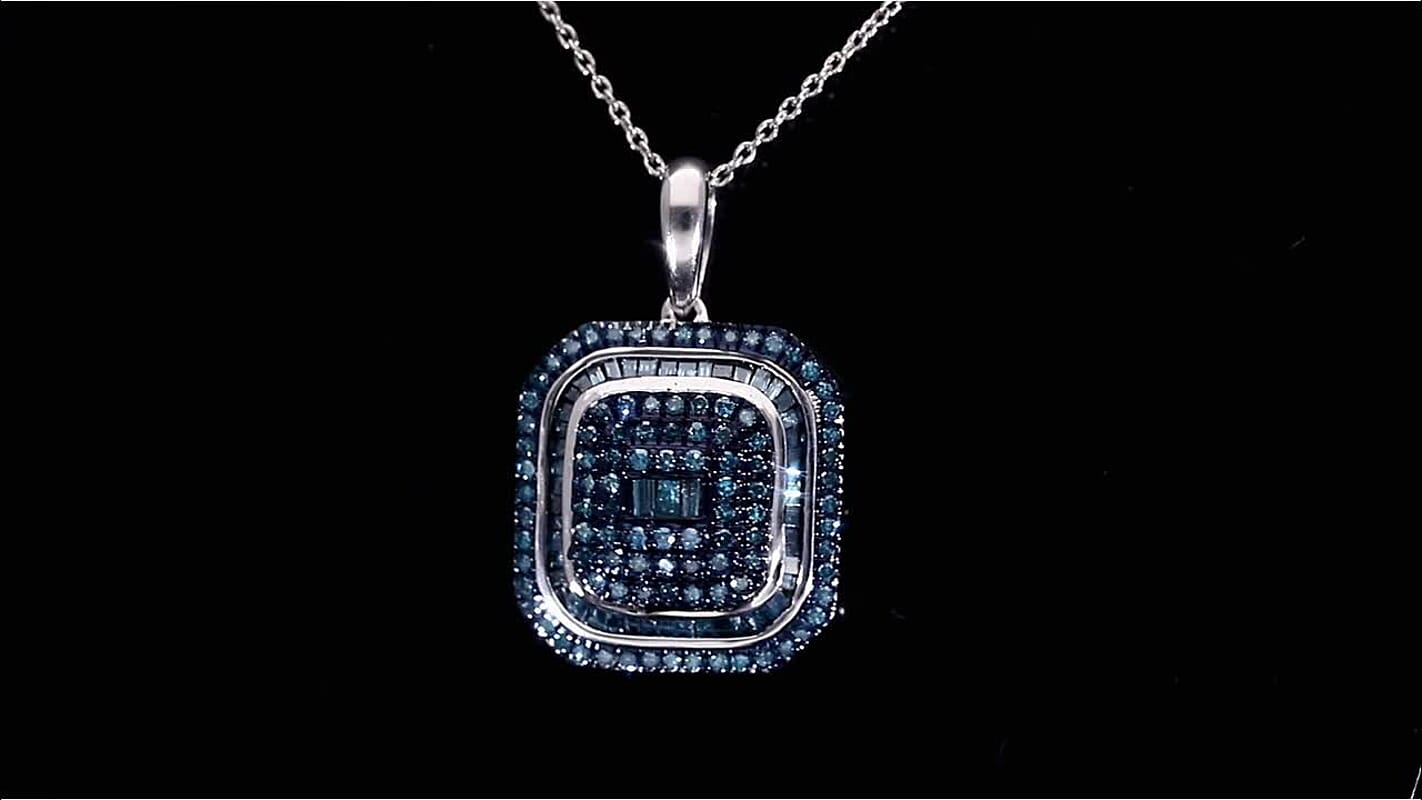 D'Joy Blue Diamond 1.00 ctw Pendant Necklace 20 Inches in Rhodium Over Sterling Silver