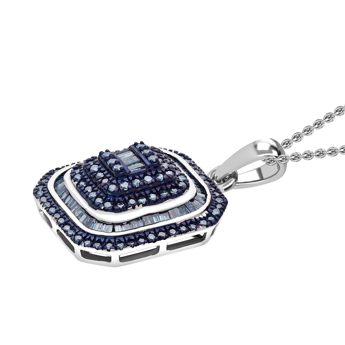 D'Joy Blue Diamond 1.00 ctw Pendant Necklace 20 Inches in Rhodium Over Sterling Silver image number 2