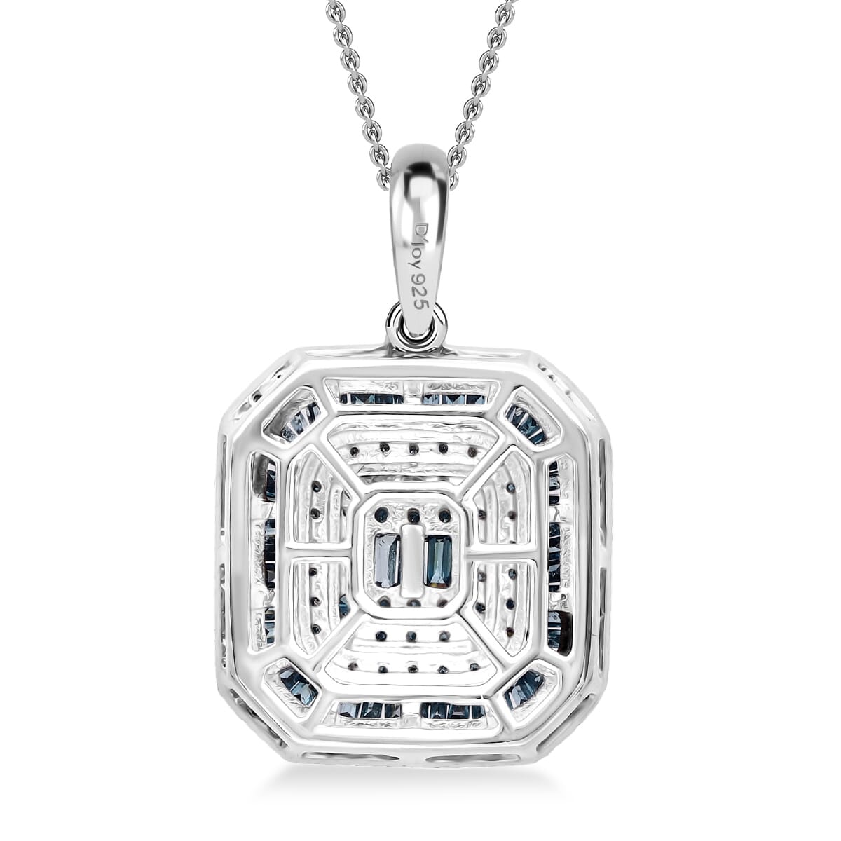 D'Joy Blue Diamond 1.00 ctw Pendant Necklace 20 Inches in Rhodium Over Sterling Silver image number 3