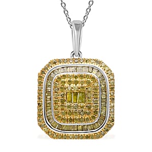 D'Joy Yellow Diamond 1.00 ctw Mosaic Art Pendant Necklace 20 Inches in Rhodium Over Sterling Silver