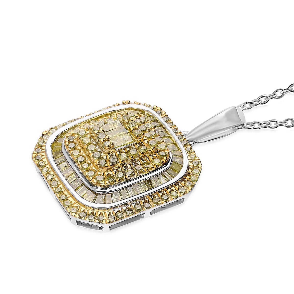D'Joy Yellow Diamond 1.00 ctw Mosaic Art Pendant Necklace 20 Inches in Rhodium Over Sterling Silver image number 2