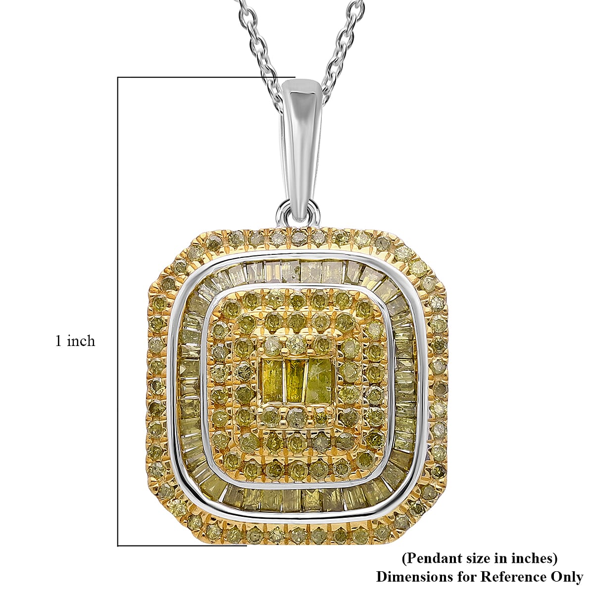 D'Joy Yellow Diamond 1.00 ctw Mosaic Art Pendant Necklace 20 Inches in Rhodium Over Sterling Silver image number 4