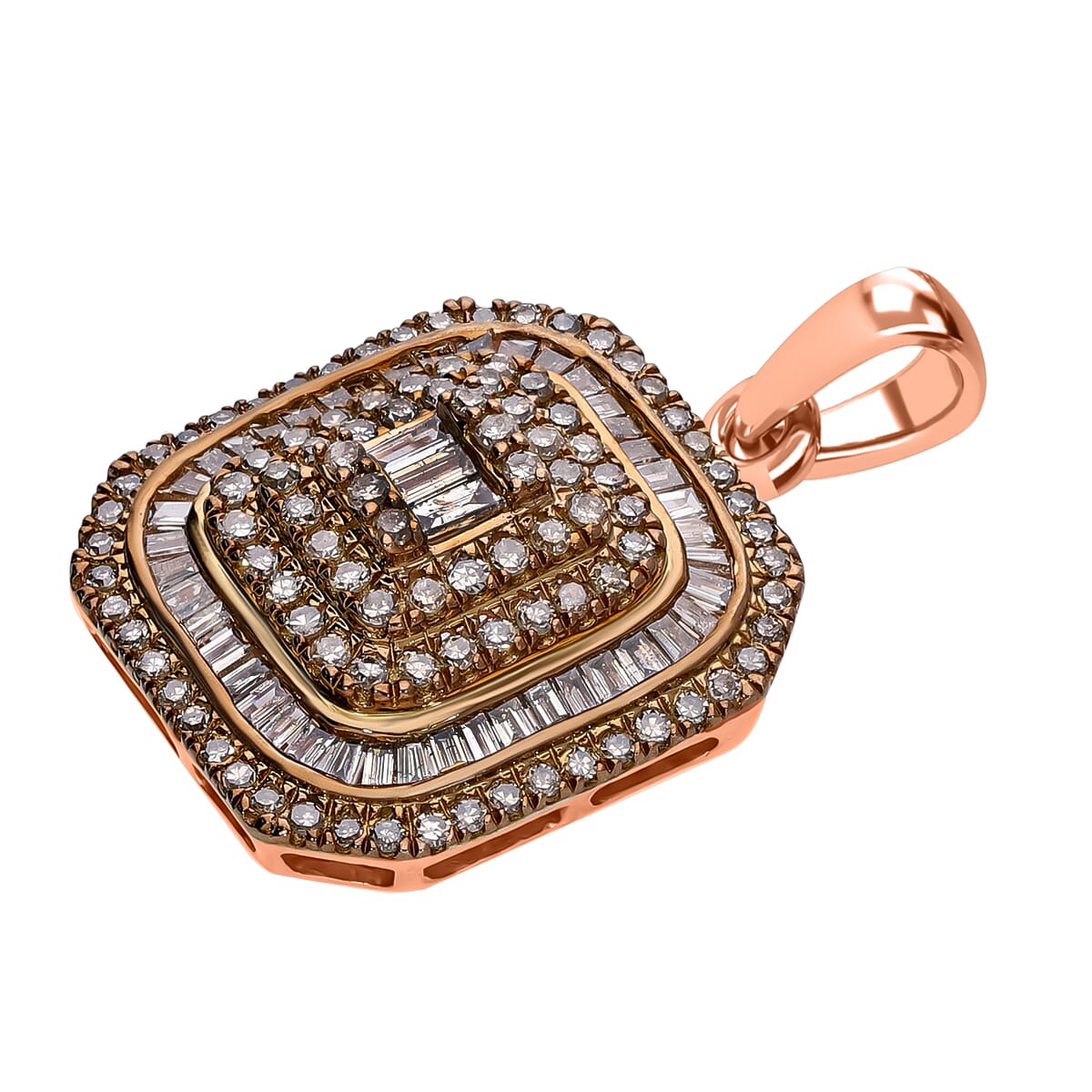 D'Joy Natural Champagne Diamond 1.00 ctw Mosaic Art Pendant Necklace 20 Inches in 18K Vermeil Rose Gold Over Sterling Silver  image number 2