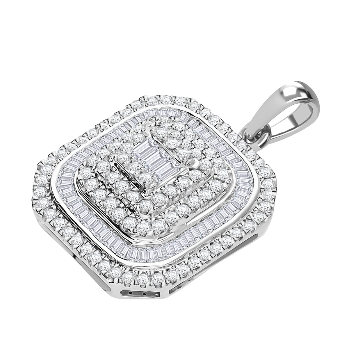 D'Joy Diamond 1.00 ctw Mosaic Art Pendant Necklace 20 Inches in Rhodium Over Sterling Silver image number 2