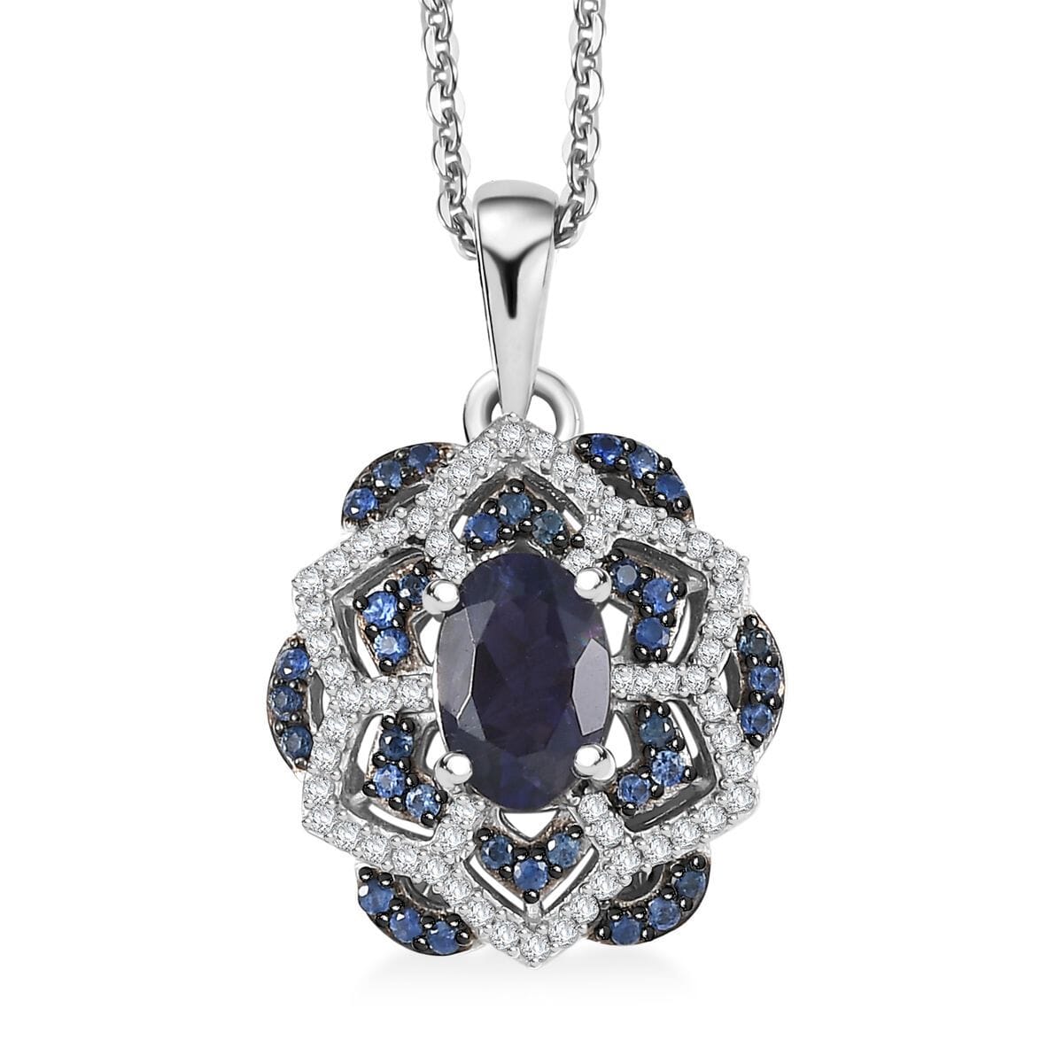 D'Joy Catalina Iolite and Multi Gemstone 1.15 ctw Celestial Queen Starblossom Pendant Necklace in Rhodium Over Sterling Silver 20 Inches  image number 0