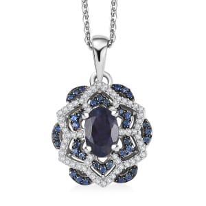 D'Joy Catalina Iolite and Multi Gemstone 1.15 ctw Celestial Queen Starblossom Pendant Necklace in Rhodium Over Sterling Silver 20 Inches 