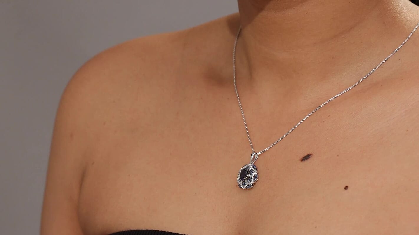 D'Joy Catalina Iolite and Multi Gemstone 1.15 ctw Celestial Queen Starblossom Pendant Necklace in Rhodium Over Sterling Silver 20 Inches