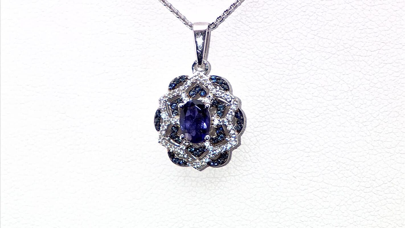 D'Joy Catalina Iolite and Multi Gemstone 1.15 ctw Celestial Queen Starblossom Pendant Necklace in Rhodium Over Sterling Silver 20 Inches