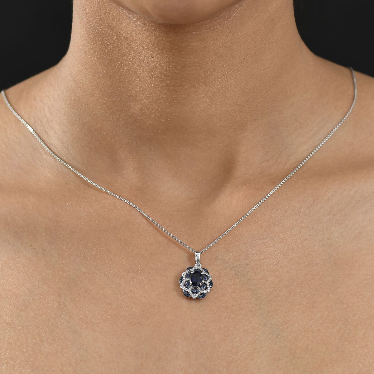 D'Joy Catalina Iolite and Multi Gemstone 1.15 ctw Celestial Queen Starblossom Pendant Necklace in Rhodium Over Sterling Silver 20 Inches  image number 2