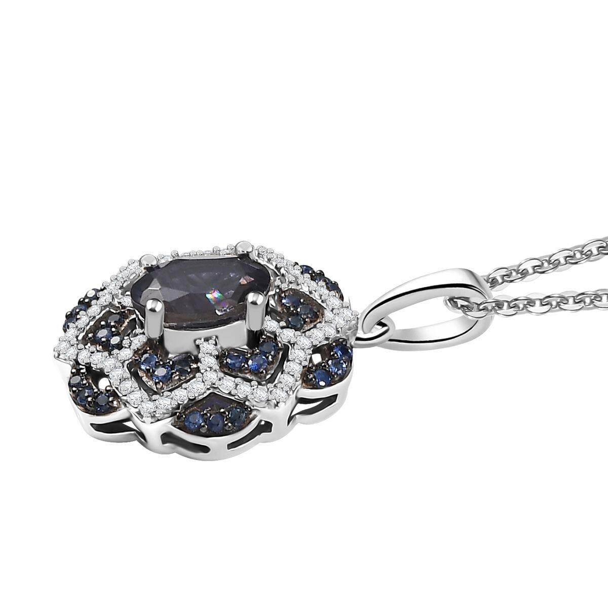 D'Joy Catalina Iolite and Multi Gemstone 1.15 ctw Celestial Queen Starblossom Pendant Necklace in Rhodium Over Sterling Silver 20 Inches  image number 3
