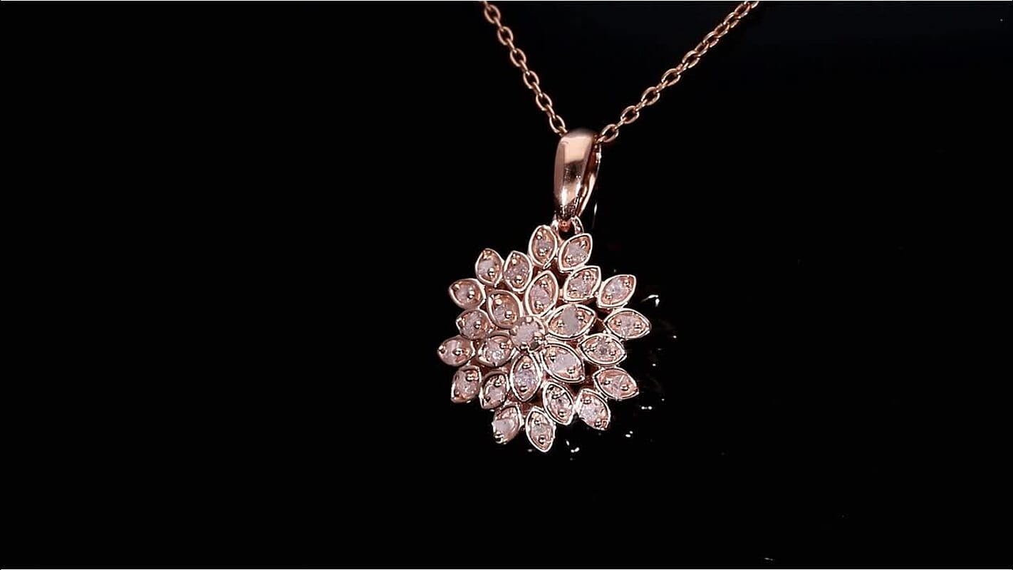 D'Joy Uncut Natural Pink Diamond 0.20 ctw Floral Pendant Necklace in 18K Vermeil Rose Gold Over Sterling Silver 20 Inches