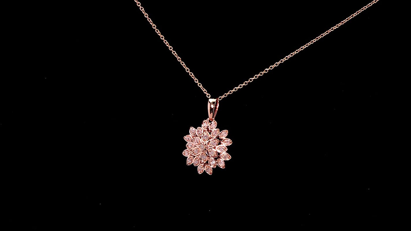 D'Joy Uncut Natural Pink Diamond 0.20 ctw Floral Pendant Necklace in 18K Vermeil Rose Gold Over Sterling Silver 20 Inches
