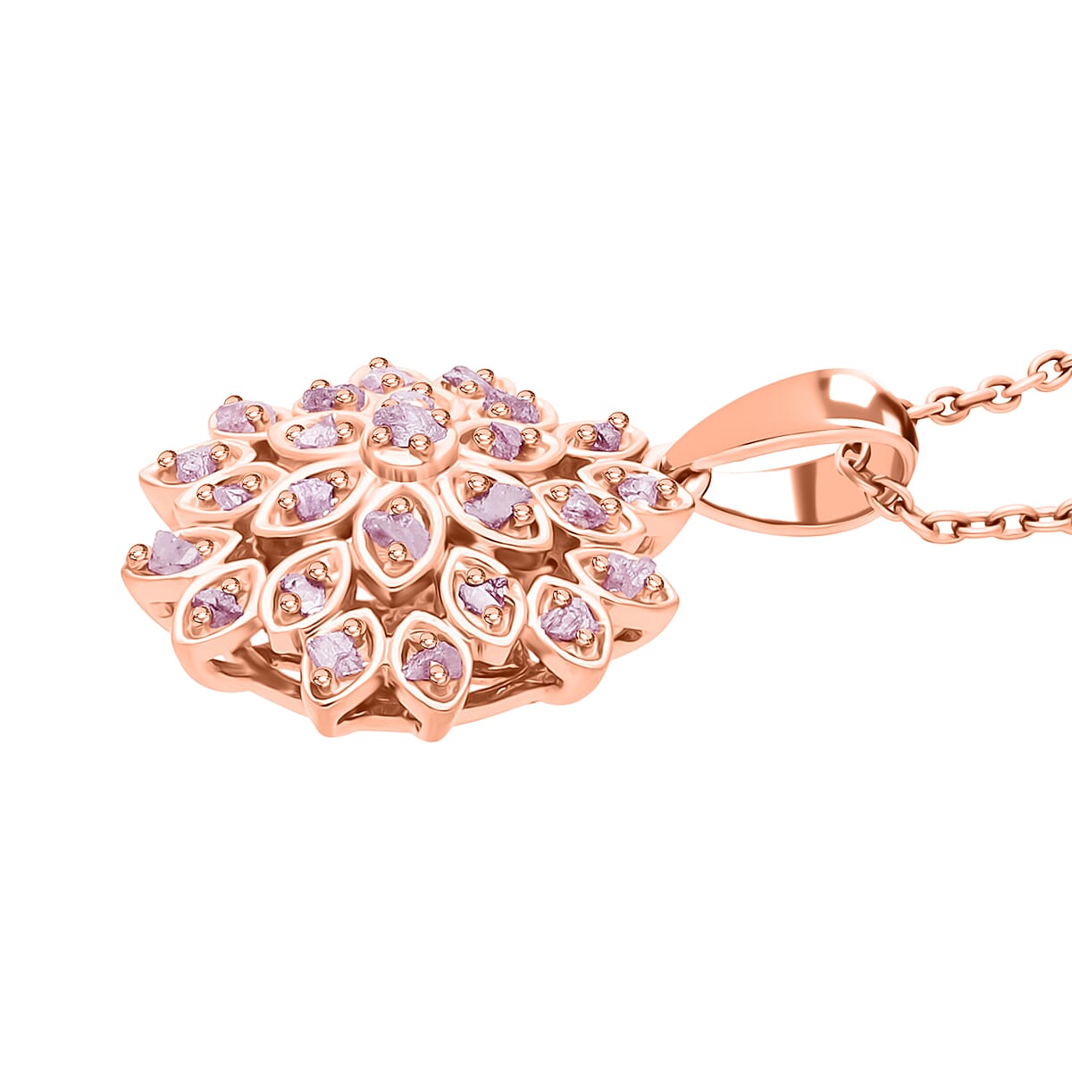D'Joy Uncut Natural Pink Diamond 0.20 ctw Floral Pendant Necklace in 18K Vermeil Rose Gold Over Sterling Silver 20 Inches image number 2