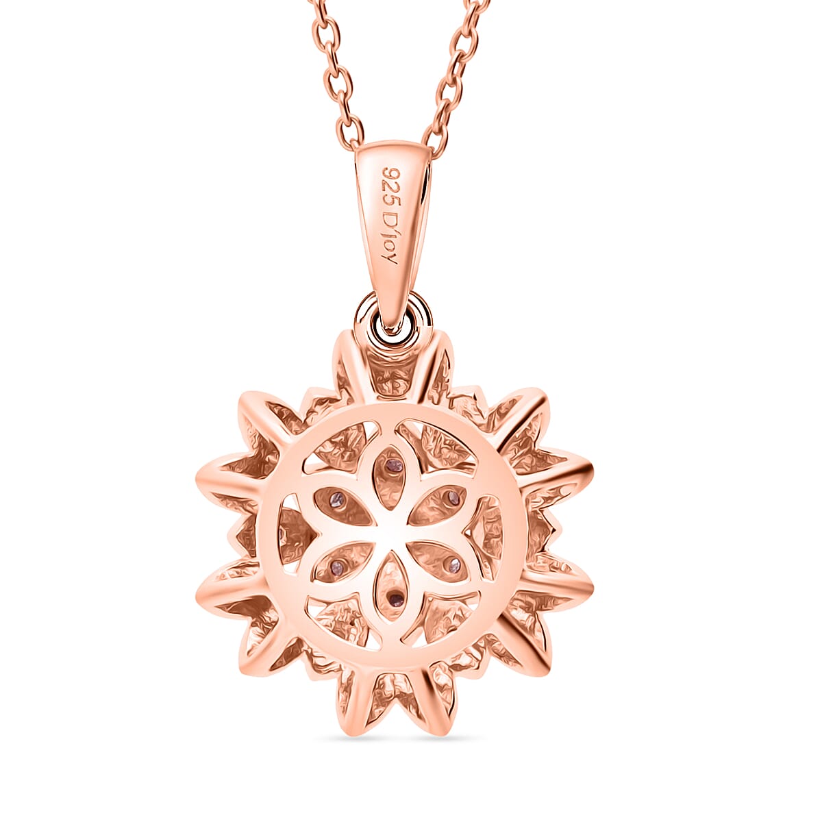 D'Joy Uncut Natural Pink Diamond 0.20 ctw Floral Pendant Necklace in 18K Vermeil Rose Gold Over Sterling Silver 20 Inches image number 3