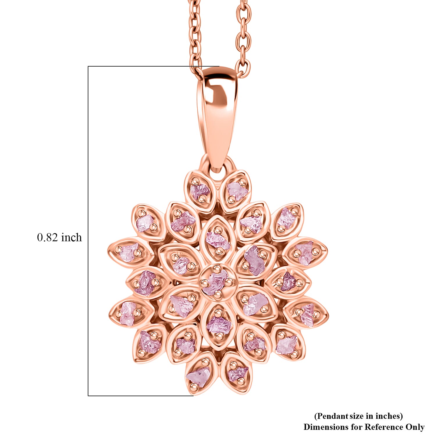 D'Joy Uncut Natural Pink Diamond 0.20 ctw Floral Pendant Necklace in 18K Vermeil Rose Gold Over Sterling Silver 20 Inches