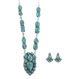 Santa Fe Style Mojave Turquoise 122.00 ctw Necklace 18 Inches and Earrings in Sterling Silver