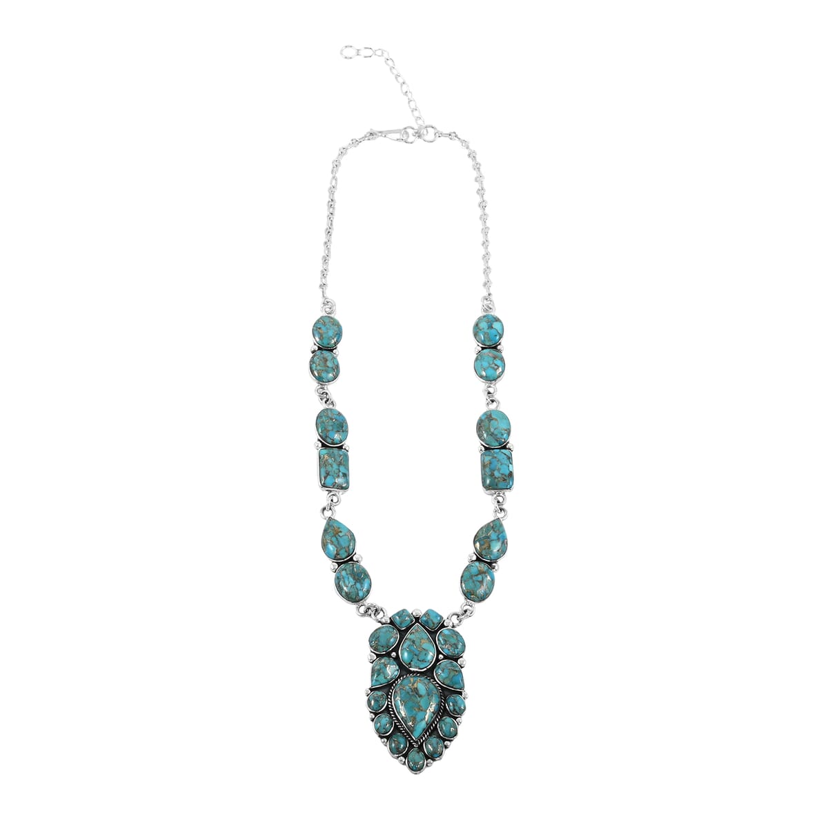 Memorial Day Doorbuster Santa Fe Style Mojave Turquoise Necklace (18 Inches) and Earrings in Sterling Silver 122.00 ctw image number 2