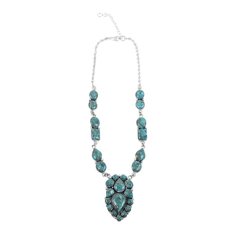 Santa Fe Style Mojave Turquoise 122.00 ctw Necklace 18 Inches and Earrings in Sterling Silver