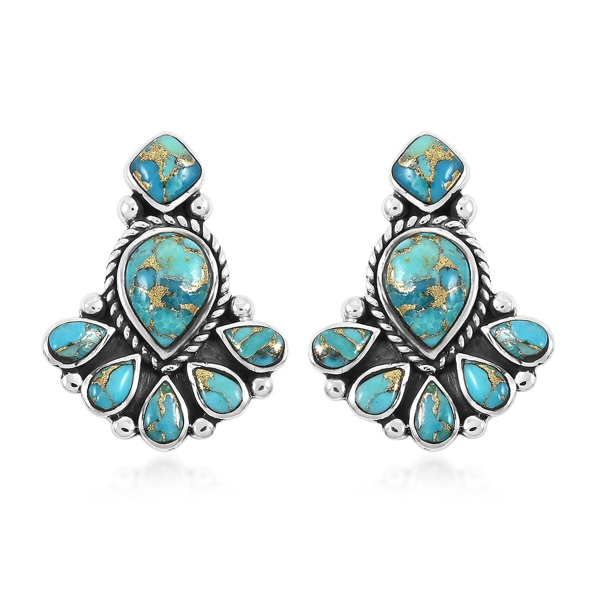 Santa Fe Style Mojave Turquoise 122.00 ctw Necklace 18 Inches and Earrings in Sterling Silver