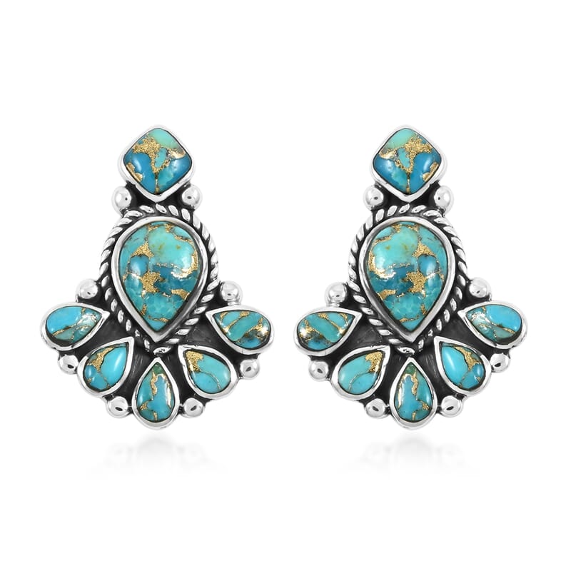 Santa Fe Style Mojave Turquoise 122.00 ctw Necklace 18 Inches and Earrings in Sterling Silver