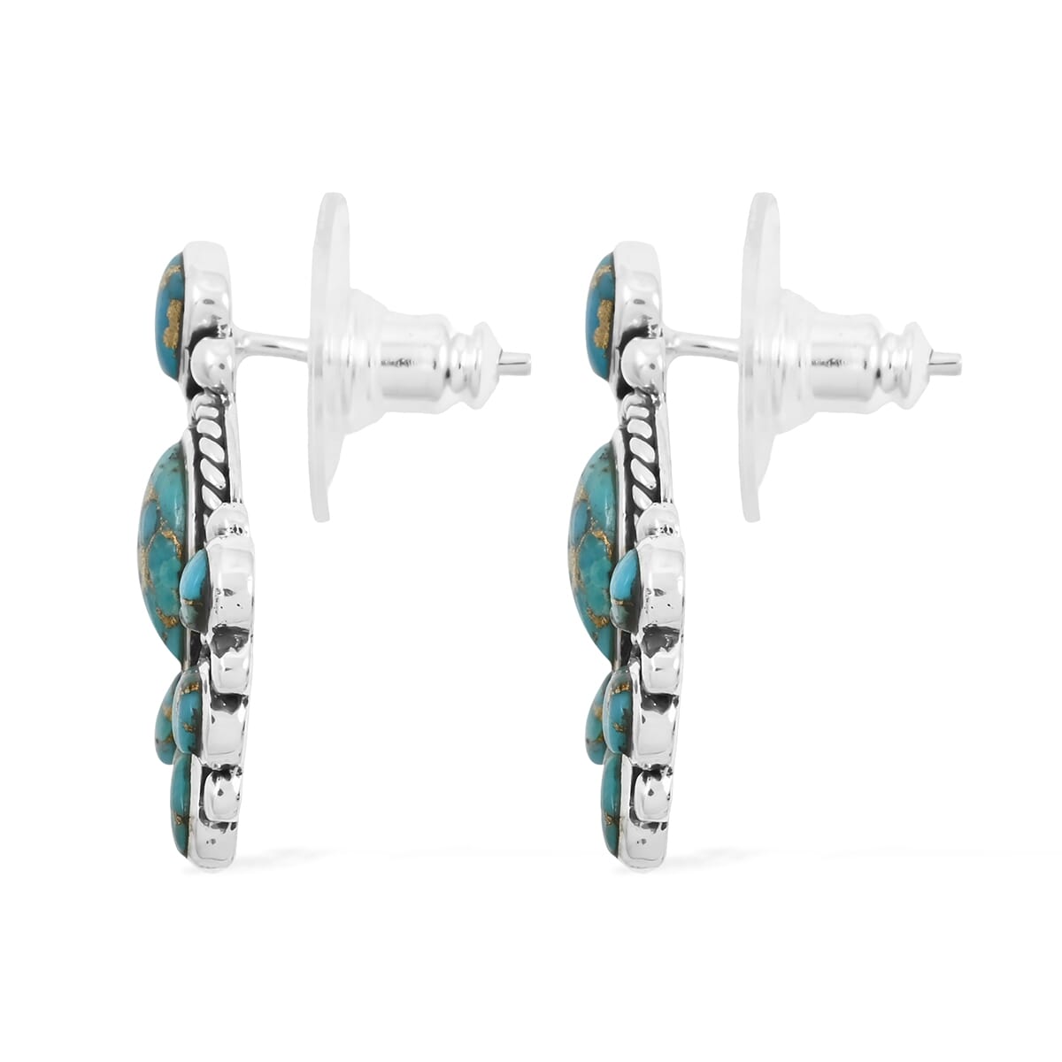 Memorial Day Doorbuster Santa Fe Style Mojave Turquoise Necklace (18 Inches) and Earrings in Sterling Silver 122.00 ctw image number 6