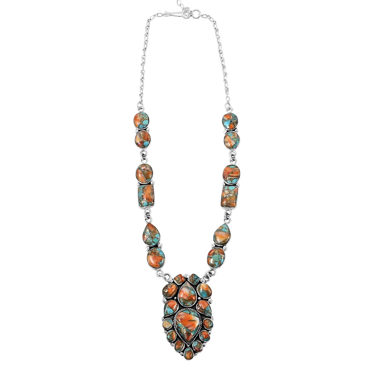 Santa Fe Style Spiny Turquoise 122.00 ctw Necklace 18 Inches and Earrings in Sterling Silver image number 2