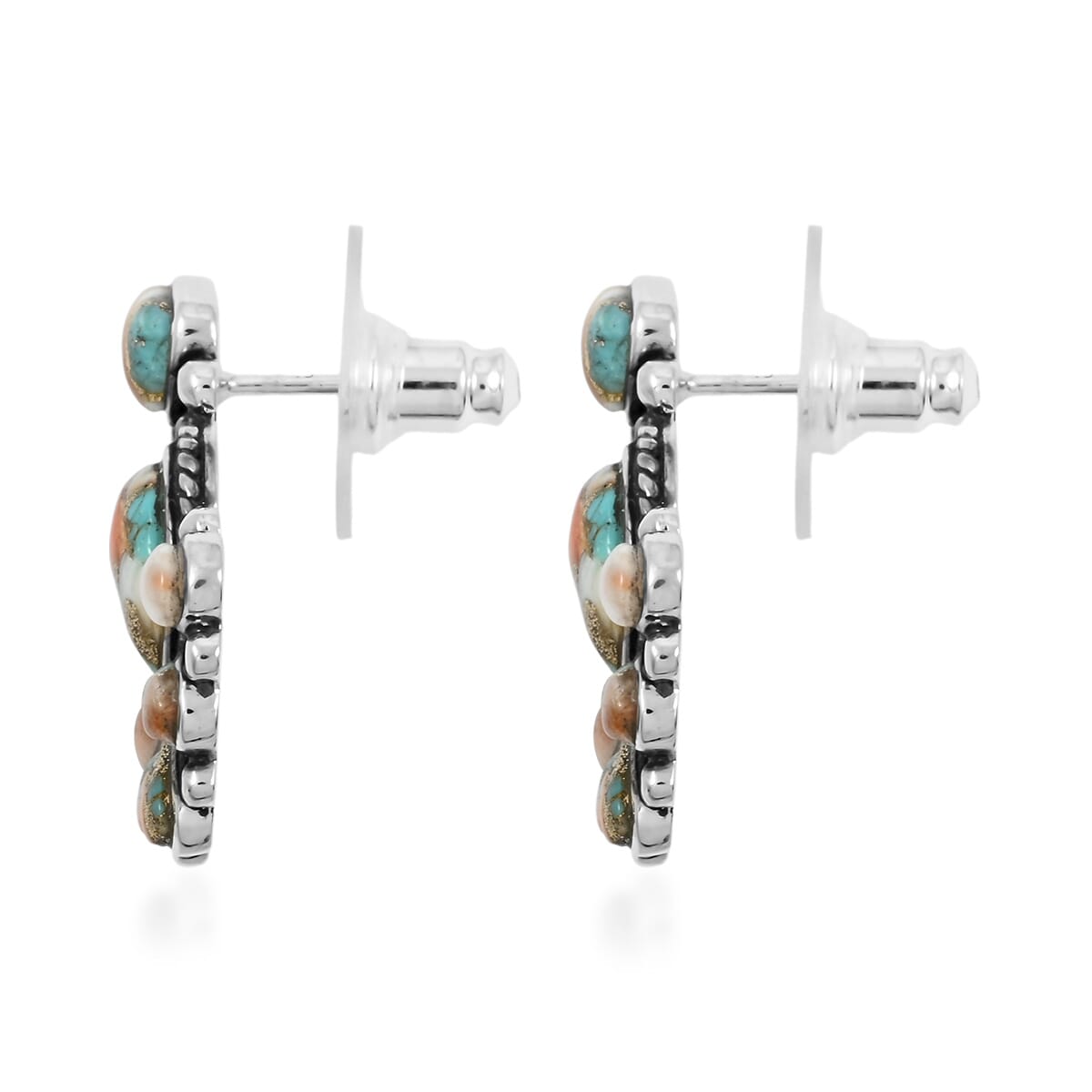 Santa Fe Style Spiny Turquoise 122.00 ctw Necklace 18 Inches and Earrings in Sterling Silver image number 6