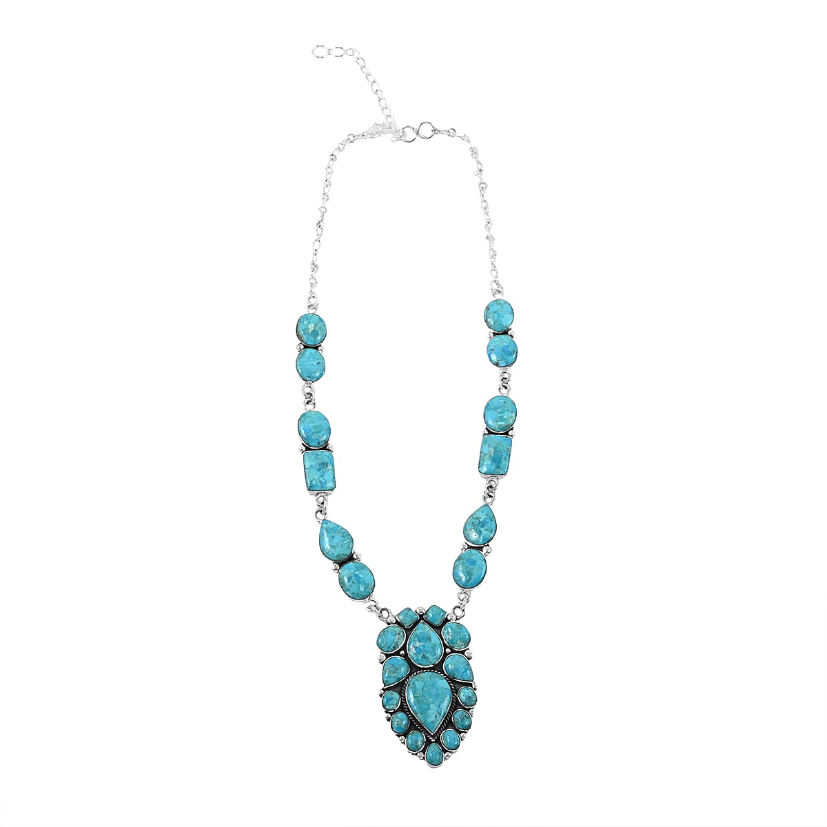 Santa Fe Style Kingman Turquoise 122.00 ctw Necklace 18 Inches and Earrings in Sterling Silver image number 2