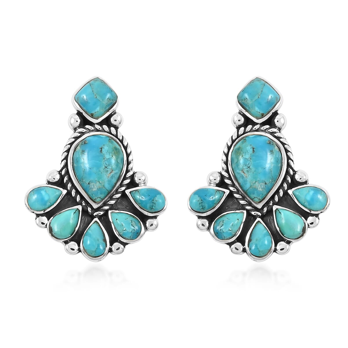 Santa Fe Style Kingman Turquoise 122.00 ctw Necklace 18 Inches and Earrings in Sterling Silver image number 5