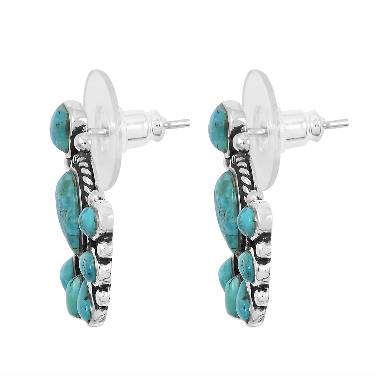 Santa Fe Style Kingman Turquoise 122.00 ctw Necklace 18 Inches and Earrings in Sterling Silver image number 6