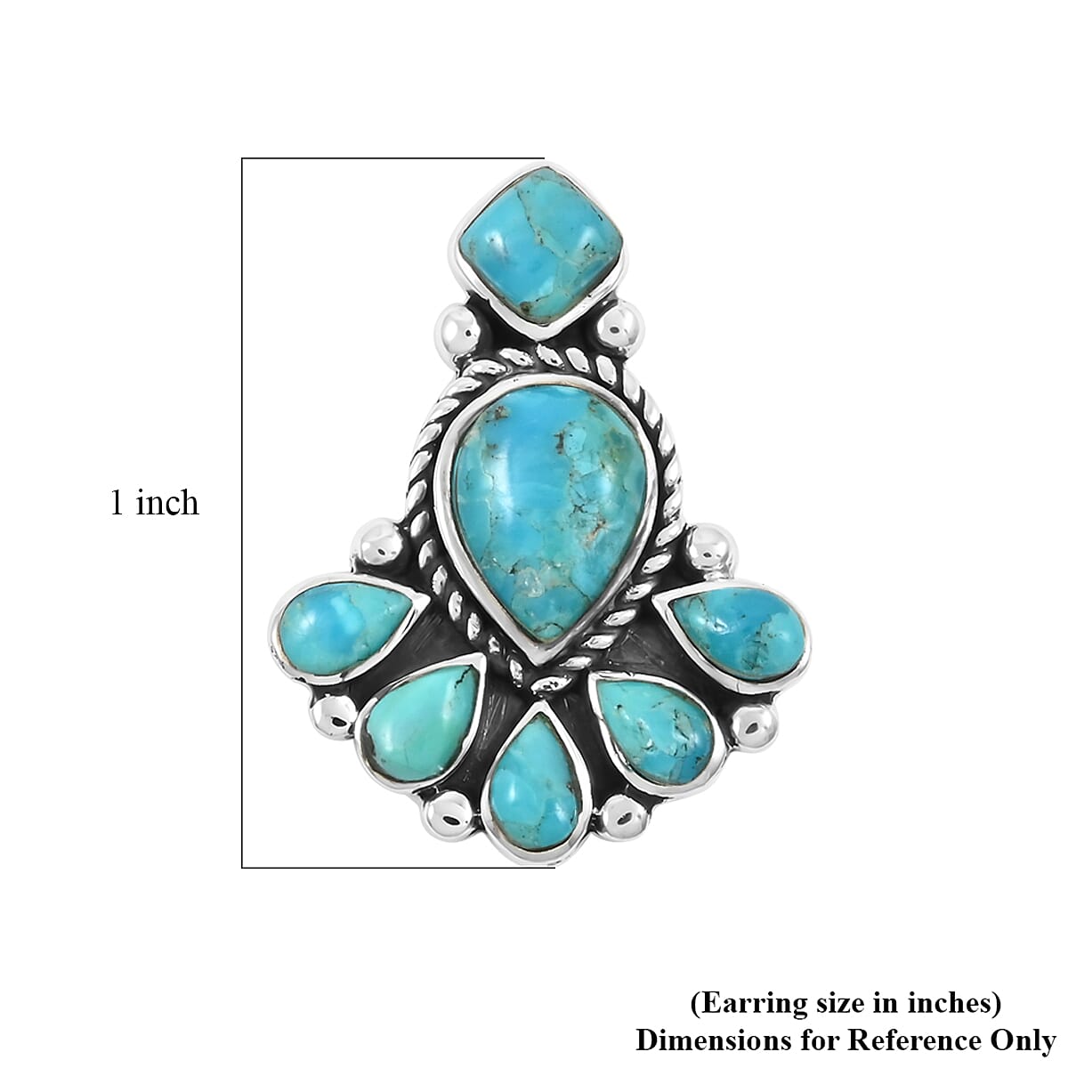 Santa Fe Style Kingman Turquoise 122.00 ctw Necklace 18 Inches and Earrings in Sterling Silver image number 7