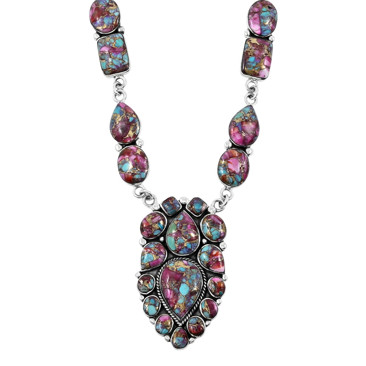 Santa Fe Style Multi Gemstone 122.00 ctw Necklace 18 Inches and Earrings in Sterling Silver image number 3