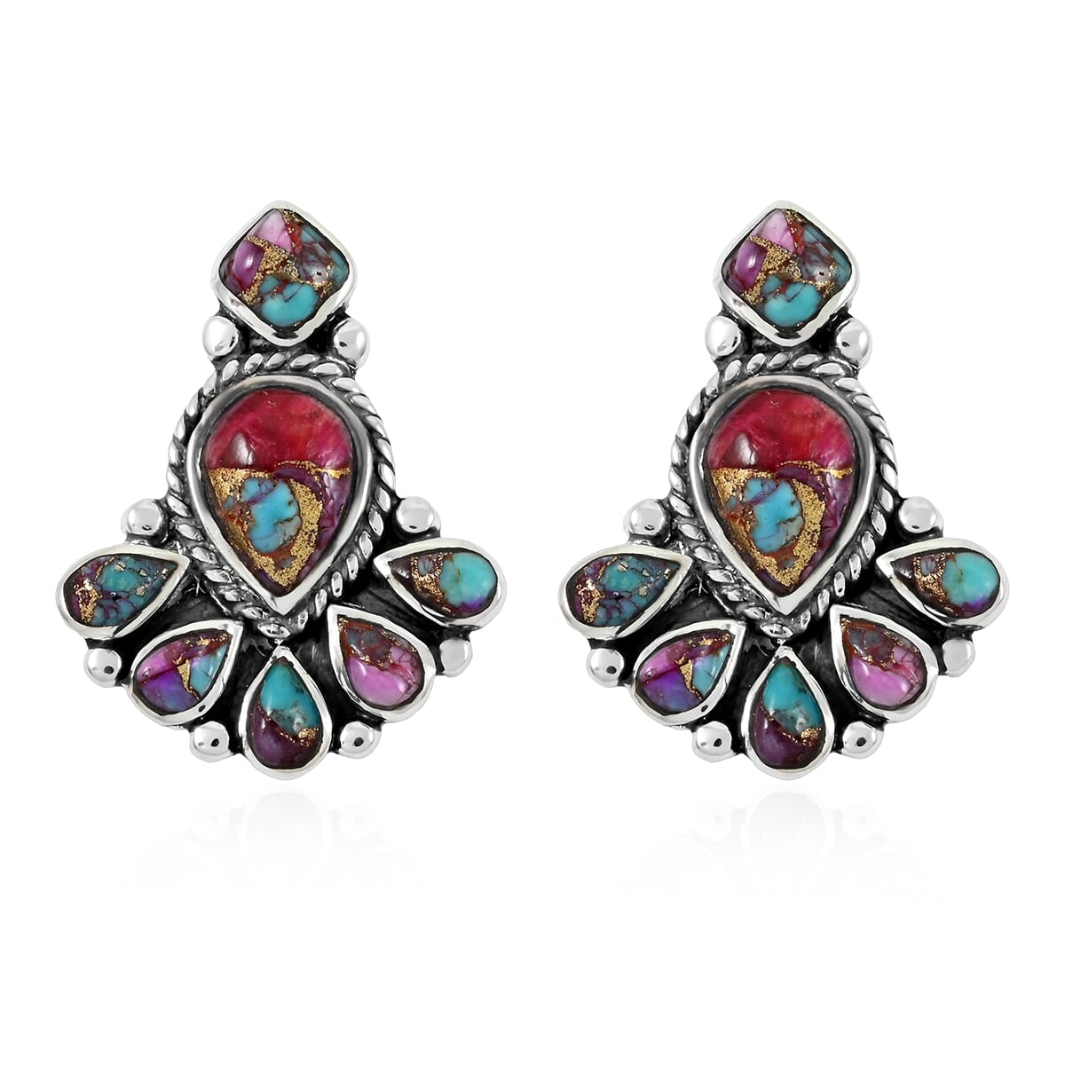 Santa Fe Style Multi Gemstone 122.00 ctw Necklace 18 Inches and Earrings in Sterling Silver image number 6