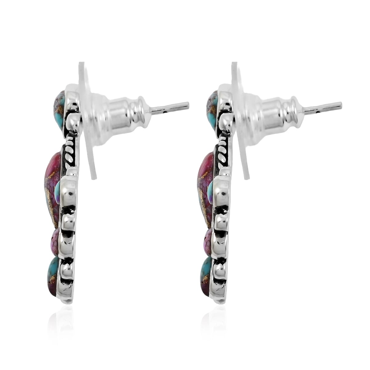 Santa Fe Style Multi Gemstone 122.00 ctw Necklace 18 Inches and Earrings in Sterling Silver image number 7