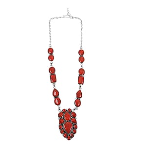 Santa Fe Style Enhanced Red Coral 122.00 ctw Necklace 18 Inches and Earrings in Sterling Silver
