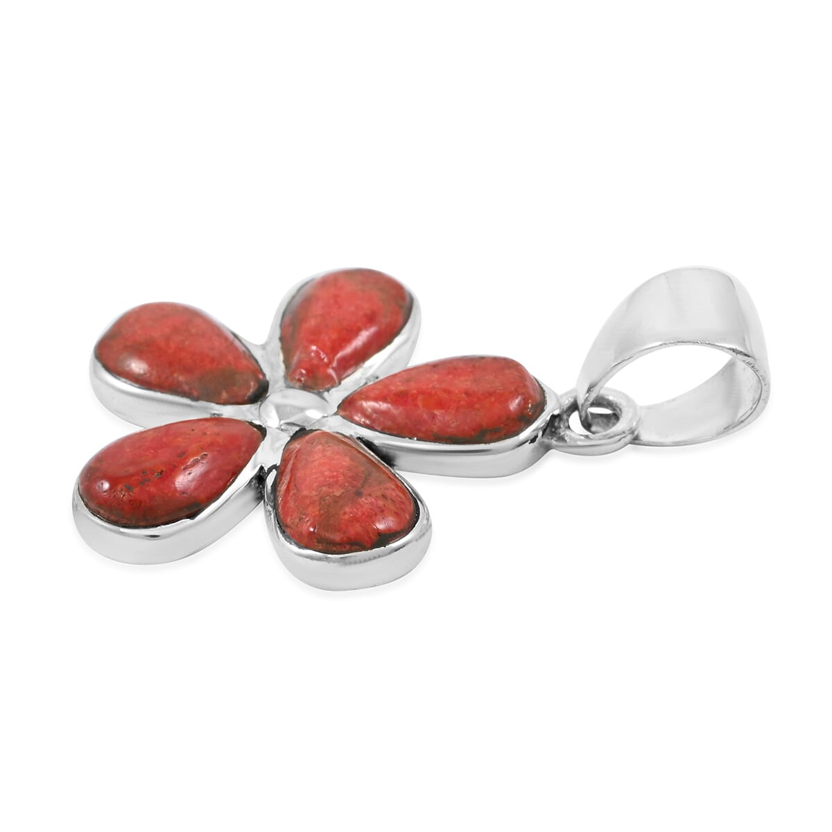 Santa Fe Style Enhanced Red Coral 5.75 ctw Pendant and Earrings in Sterling Silver image number 3
