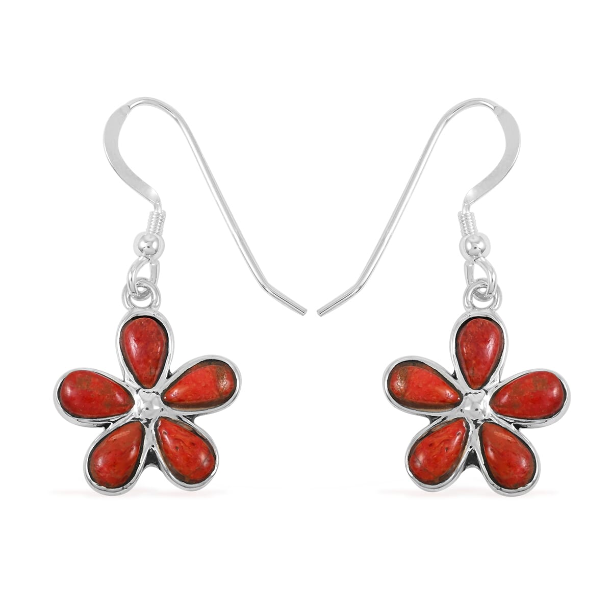 Santa Fe Style Enhanced Red Coral 5.75 ctw Pendant and Earrings in Sterling Silver image number 5